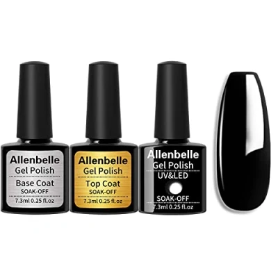 Abbildung von Allenbelle UV Nagellack Set Base Top Coat und Farbe,Gel Geschenkset,Shellac Gel Nail Art,Soak Off LED