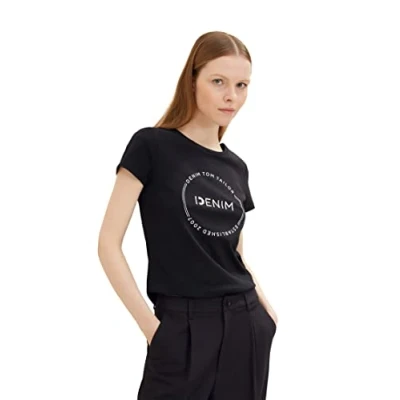 Abbildung von TOM Tailor Denim Round LOGO Tshirt print Deep black, Damen, Größe: Large, black