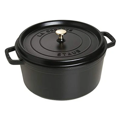 Abbildung von STAUB Gusseisen Bräter/Cocotte, Rund 30 cm, 8,35 L, Aromaregen Funktion, Für alle Herdarten geeignet, Schwarz