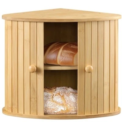 Abbildung von Navaris Brotkasten Ecke aus Bambus Eckbrotkasten Zwei Etagen Brotbox Holz Box für die Küche Brotkorb 30x30x31cm Aufbewahrung Schrank