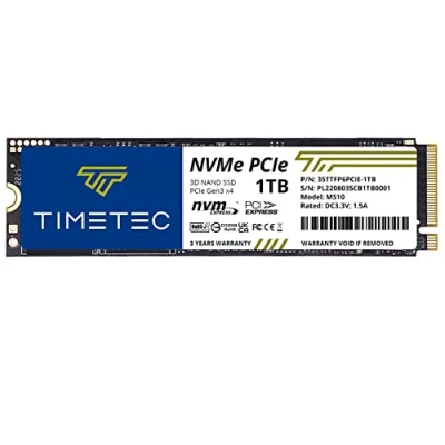 Abbildung von Timetec 1TB SSD NVMe PCIe Gen3x4 8 Gb/s M.2 2280 3D NAND TLC 600 TBW Hochleistungs SLC Cache Lese /Schreibgeschwindigkeit Bis zu 1.800/1.500 MB/s Internes Solid State Laufwerk