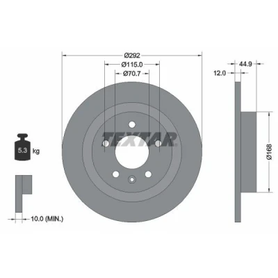 Abbildung von TEXTAR PRO 92205703 Bremsscheibe 292 12 05/06 115 voll beschichtet ohne Radbefestigungsbolzen, Radnabe OPEL: Cascada, Zafira C Tourer