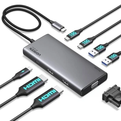 Abbildung von UGREEN Revodok Pro USB C Hub 2HDMI VGA (4K@60Hz max.) Triple Display Docking Station 10Gbps Adapter mit 2*USB A &amp; C, PD 100W, Kompatibel ThinkPad X1, MacBook Air/Pro usw.