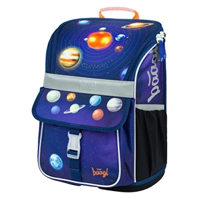 Abbildung von Baagl Schulranzen Jungen für 1. Klasse Ergonomische Schultasche Kinder Schulrucksack mit Brustgurt Grundschule Ranzen Tornister (Planeten)