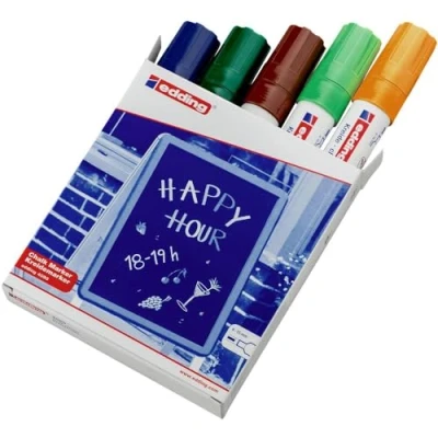 Abbildung von edding 4090 Kreidemarker bunte Farben 5 Stifte Keilspitze 4 15 mm breiter Kreidestift für Tafel abwischbar zum Beschriften von Fenster, Glas, Spiegel Tafelstift mit deckenden