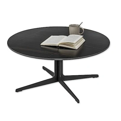 Abbildung von LENA Couchtisch rund, Schwarz Moderner Wohnzimmertisch mit Keramikplatte und Metallgestell 80 x 35 cm (B/H/T)