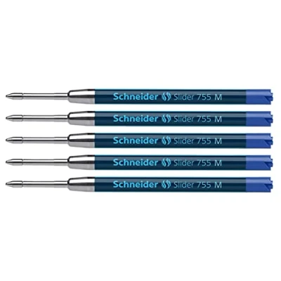 Abbildung von Schneider 175603 Slider 755 Ersatzmine (ViscoGlide Technologie, dokumentenecht, MMittel) blau (5er Pack, Mittelstrich, blau)