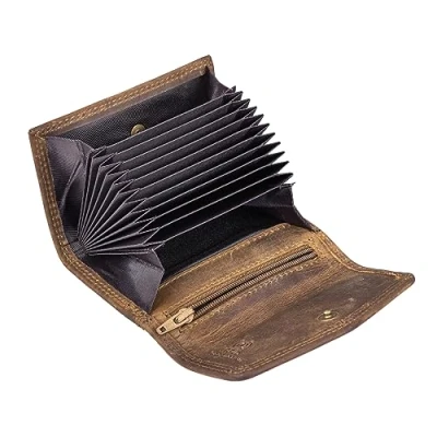 Abbildung von STILORD Kreditkartenetui aus Leder braun kleine Echtleder Brieftasche mit RFID Mini Portemonnaie für 12 EC Karten Slim Wallet &#039;Holden&#039;
