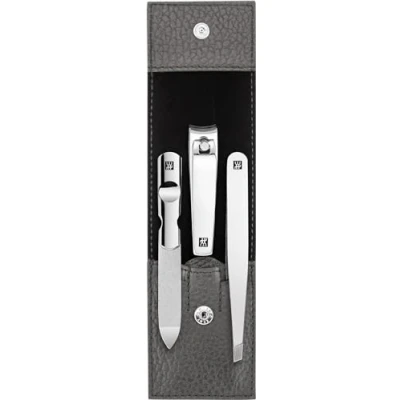 Abbildung von ZWILLING Maniküreset (3 Teilig, Nagelpflege und Pediküre, Echt Leder Etui, mit Nagelknipser), Edelstahl Poliert, Anthrazit