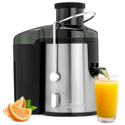 Abbildung von Clatronic Entsafter ganze Früchte zerkleinern großer Einfüllschacht Slow Juicer Tropfstopp für sauberes Arbeiten einfache Reinigung 400W Gemüse und Obst AE 3666