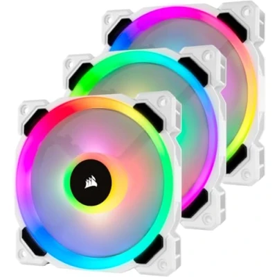 Abbildung von Corsair LL120 RGB LED PWM PC Gehäuselüfter (120mm Dual Licht Loop LED, Dreierpack mit Lighting Node PRO) weiß