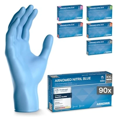 Abbildung von ARNOMED Nitril Einweghandschuhe 100 Stück/Box, XXL, puderfreie &amp; latexfreie Einmalhandschuhe, Blaue Nitrilhandschuhe, in Gr. XS, S, M, L, XL XXL verfügbar