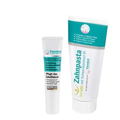 Abbildung von Beovita Zahnpflege Set: Zahnpasta Mit Schwarzkümmelöl 75ml &amp; Paradont Gel 10ml Fluoridfrei, vegan, antibakteriell Miswãk ätherischen Ölen Sanfte Pflege für empfindliches Zahnfleisch&amp;Zähne