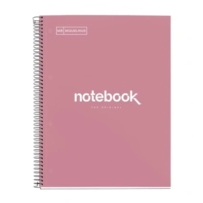 Abbildung von Miquelrius Notizbuch A4 Notebook, 1 farbiger Streifen, 80 Blatt mit raster 5 x mm, Papier 90 g/m² mikroperforiert 4 Bohrungen für Ringe, Einband aus Karton, Farbe Rosa Dust