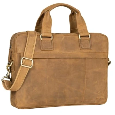 Abbildung von STILORD &#039;Andrew&#039; Vintage Business Ledertasche Klassische Aktentasche für Herren und Damen 13,3 Zoll Laptoptasche Arbeit Büro Aufsteckbar, Farbe:dijon braun