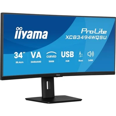 Abbildung von iiyama Prolite XCB3494WQSU B1 Curved 1500R 86,7cm 34 Zoll VA LED Monitor UWQHD HDMI DP USB3.2 USB C 7.5W Adaptive Sync Höhenverstellung schwarz