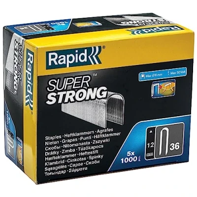 Abbildung von Rapid 5000511 Tackerklammern Typ 36, 12mm Klammern, Superhart, 5x1.000 Stk. Grosspackung, mit runden Rücken für kabel bis zu 6mm