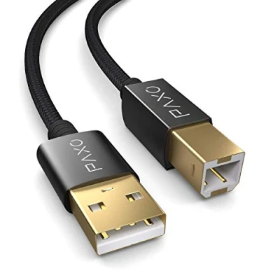 Abbildung von PAXO 3m Nylon USB Druckerkabel, schwarz, A Stecker auf B, Ladekabel, Datenkabel, Goldstecker