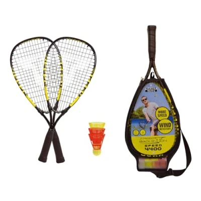 Abbildung von Talbot Torro Speed Badminton Set 4400, 2 handliche Alu Rackets 54,5cm, 3 windstabile Bälle, im 3/4 Bag, gelb schwarz, 490114