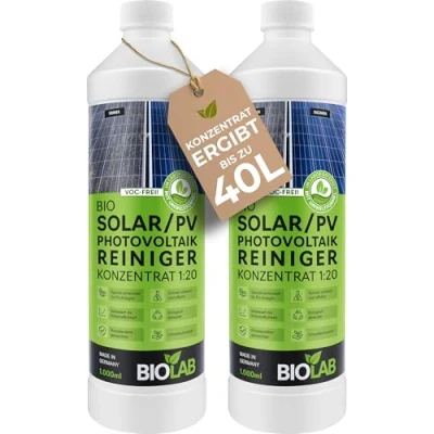 Abbildung von BIOLAB Solar &amp; PV Photovoltaik Reiniger Konzentrat 1:20 (2 x 1 Liter) Solarreiniger zum Reinigen von Solaranlage, Photovoltaikanlage, Solarpanel, Solarmodul, Anlage