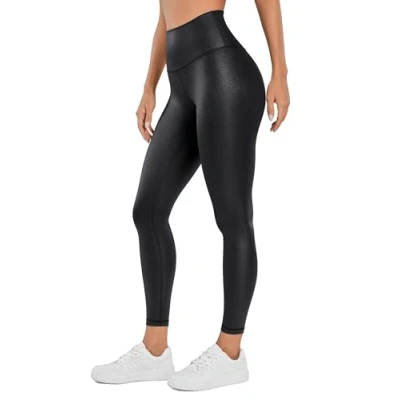 Abbildung von CRZ YOGA Butterluxe Damen Faux Leder Leggings High Waist Lederoptik Sporthose Kunstleder Stretch Workout Lederhose 64/71cm Schwarz 38