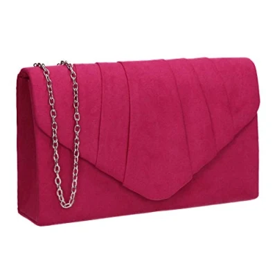 Abbildung von SwankySwans Iggy Clutch für Damen, Veloursleder, mit Umschlag, Rosa (Fuchsia), 5x13x22 cm (W x H L)
