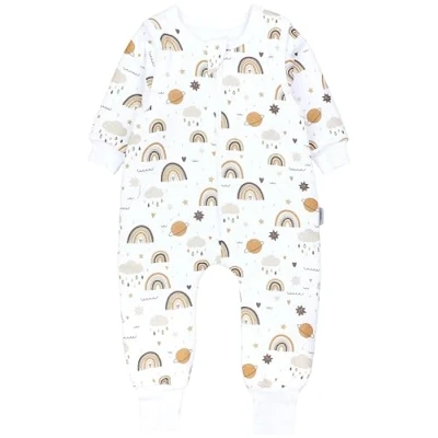 Abbildung von TupTam Baby Schlafsack mit Füßen und Ärmel OEKO TEX zertifizierte Materialien Winterschlafsack, Farbe: Regenbogen Planeten Braun Beige, Größe: 116 122