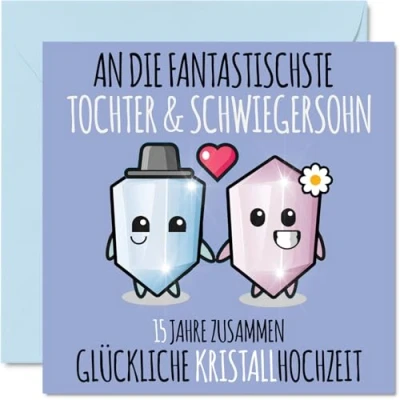 Abbildung von Stuff4 15. Hochzeitstag Karte Liebe 15 Jahre Zusammen Kristall Hochzeit Jahrestag Geschenke für Tochter Schwiegersohn vom Mama Papa, 145mm Glückwunschkarten