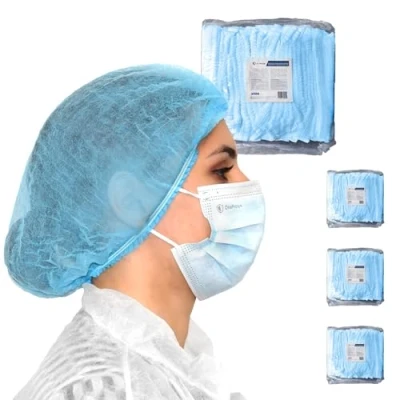 Abbildung von OneProtek Set mit 4x 100 Stück Einweg Haarnetz Vliesstoff Blau Einweghaube Spinnvlies Klipphauben Komfort &amp; Luftdurchlässig (53 cm)
