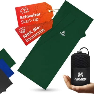 Abbildung von Armadic Hüttenschlafsack aus 100% Bio Baumwolle mit Reißverschluss (nur 380g) Ultra leicht, klein und dünn. Reiseschlafsack, Schlafsack Inlett I Ideal für Backpacking, Hostels Berghütten (Grün)