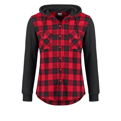 Abbildung von Urban Classics Hooded Checked Flanell Sweat Sleeve Shirt Sweatjacke black, Herren, Größe: Large, Black