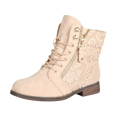 Abbildung von Elara Damen Stiefeletten Worker Boots Spitze Chunkyrayan B9812 KB Beige 36