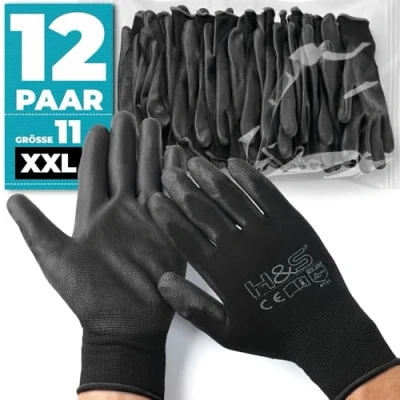 Abbildung von ISC Hygiene &amp; Safety Arbeitshandschuhe Herren Damen Schutz Handschuhe für Arbeit Werkstatt Mechaniker Montage Gartenhandschuhe 12 Paar Größe 8 M Medium Nylon PU beschichtet mit Grip Tastgefühl
