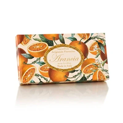 Abbildung von Orange Seife, rechteckig, 3 x 125 g, italienische Fiorentino Hand mit dekorativer Gravur