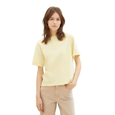 Abbildung von TOM TAILOR Denim Kurzarmshirt, Basic T Shirt mit Rundhalsausschnitt und Logo Prägung