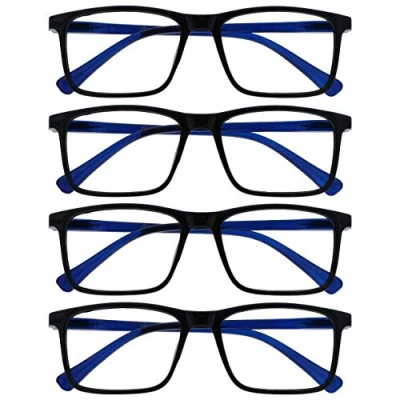 Abbildung von OPULIZE Ink Fernbrille 4er Pack Kurzsichtigkeit Groß Rechteckig Rahmen Federscharniere Kratzfest Schwarz Herren Damen MMMM4 1 1.50