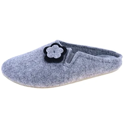 Abbildung von APREGGIO Damen Hausschuhe aus Filz Geschlossene Fußspitze Ganzjahres Slipper 100% Naturprodukt Handgefertigt Zum Hineinschlüpfen Flache Sohle Grau Größe 38 EU