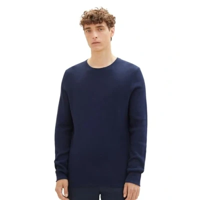 Abbildung von TOM Tailor Denim Zigzag Structured Crewneck Strickpullover, Herren, Größe: Small, Sky captain blue