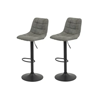 Abbildung von Apollo 2er Set Barhocker Bistrohocker Yvonne, Microfaser Anthrazit, Trompetengestell Grau, höhenverstellbar mit Gasdruckfeder, 360 drehbar