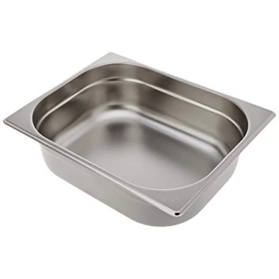 Abbildung von Vogue Gastronorm Pfanne 1/2, Edelstahltablett, Tiefe: 100 mm, Fassungsvermögen: 6,2 Liter, Vorratsbehälter für heiße und kalte Speisen, Bain Marie kompatibel, Deckel separat erhältlich, K928