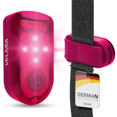 Abbildung von VELMIA Sicherheitslicht [2er Set] für maximale Sicherheit durch Sichtbarkeit I Reflektoren Kinder, mit anti Break Clip Halterung und Klettbänder zur optimalen Befestigung (Neon Pink)