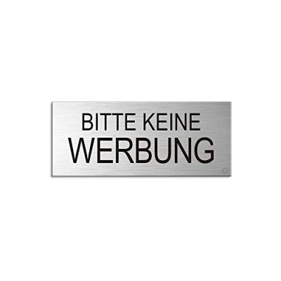 Abbildung von Briefkastenschild Bitte keine Werbung 60x25 mm Aluminium gebürstet vollflächig selbstklebend