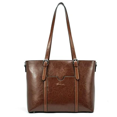 Abbildung von BOSTANTEN Damen Ledertaschen Schultertasche Frauen Designer Handtasche 14 15.6 Zoll Laptoptasche Tote Bag Braun