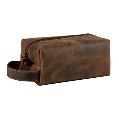 Abbildung von Londo Echtleder Reisetasche, Kulturtasche, Kosmetiktasche, Waschtasche Unisex (Cinnamon)