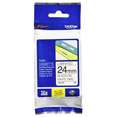 Abbildung von Brother TZ 251 Laminiertes Band schwarz auf weiß 24mm breit, 8 m lang