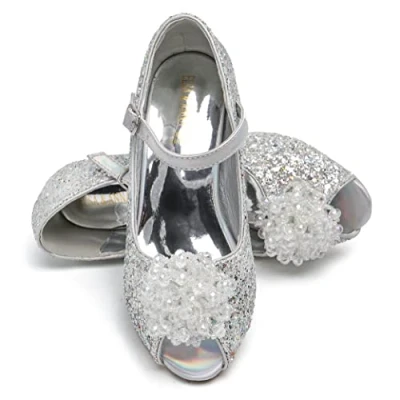 Abbildung von Elsa &amp; ANNA Prinzessin Schuhe Mädchen mit 3 cm hohem Absatz Glitzer für Kleid Partys, Fasching, Karneval High Heels Kinder​​ (SIL24)