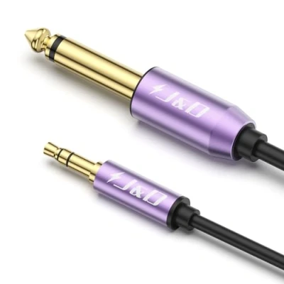 Abbildung von J&amp;D 6,35mm TS auf 3,5mm TRS Kabel, Hochwertiges Vergoldetes Lila 1/4 Zoll Stecker 1/8 Mono Interconnect Stereo Aux Klinkenadapter 2 Meter