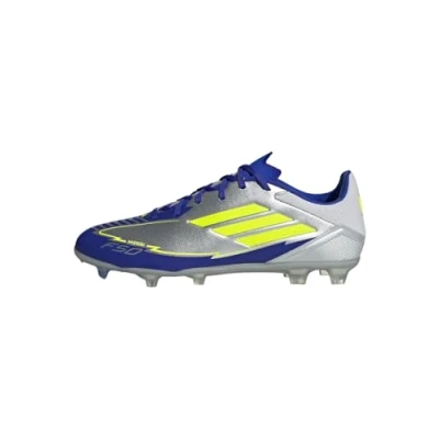 Abbildung von adidas Unisex F50 League Football Boots FG/MG Fußballschuhe, Silver Metallic/Solar Yellow/Lucid Blue, 44 2/3 EU
