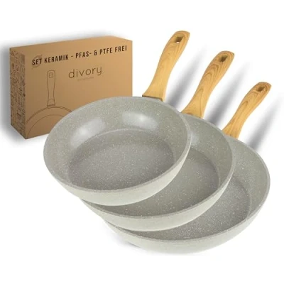 Abbildung von DIVORY Keramikpfannen Set 20, 24, 28cm Pfannen mit Keramikbeschichtung Induktion, PFAS &amp; PTFE frei, Bratpfannen Keramik, Pfannenset beschichtet frying ceramic pan (Natura, 28 cm)