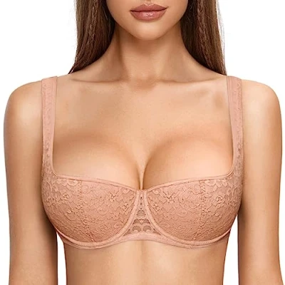 Abbildung von DOBREVA Damen Push Up BH Dirndl Bügel Balconette Spitzen Sexy Leicht Gepolstert Große Größen Sahnekaffee 80B